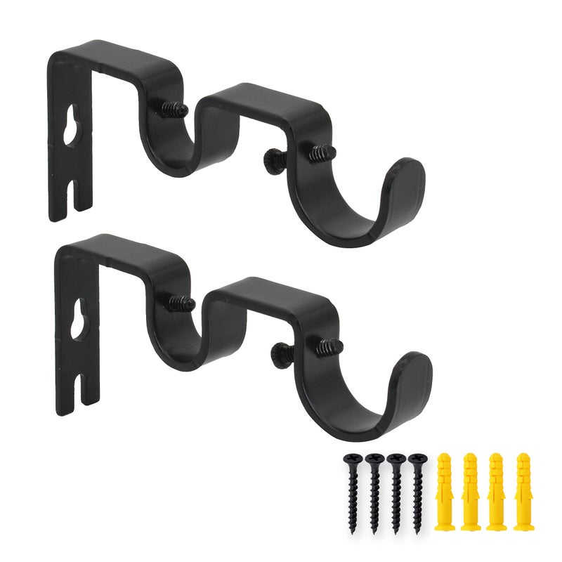 AddGrace 2 PCS Double Curtain Rod Bracket Heavy Duty Curtain Rod Holders for 1" and 5/8" Drapery Pole Adjustable Wall Mounted Drapery Pole Brackets for Living Room Bedroom Black - Image 1